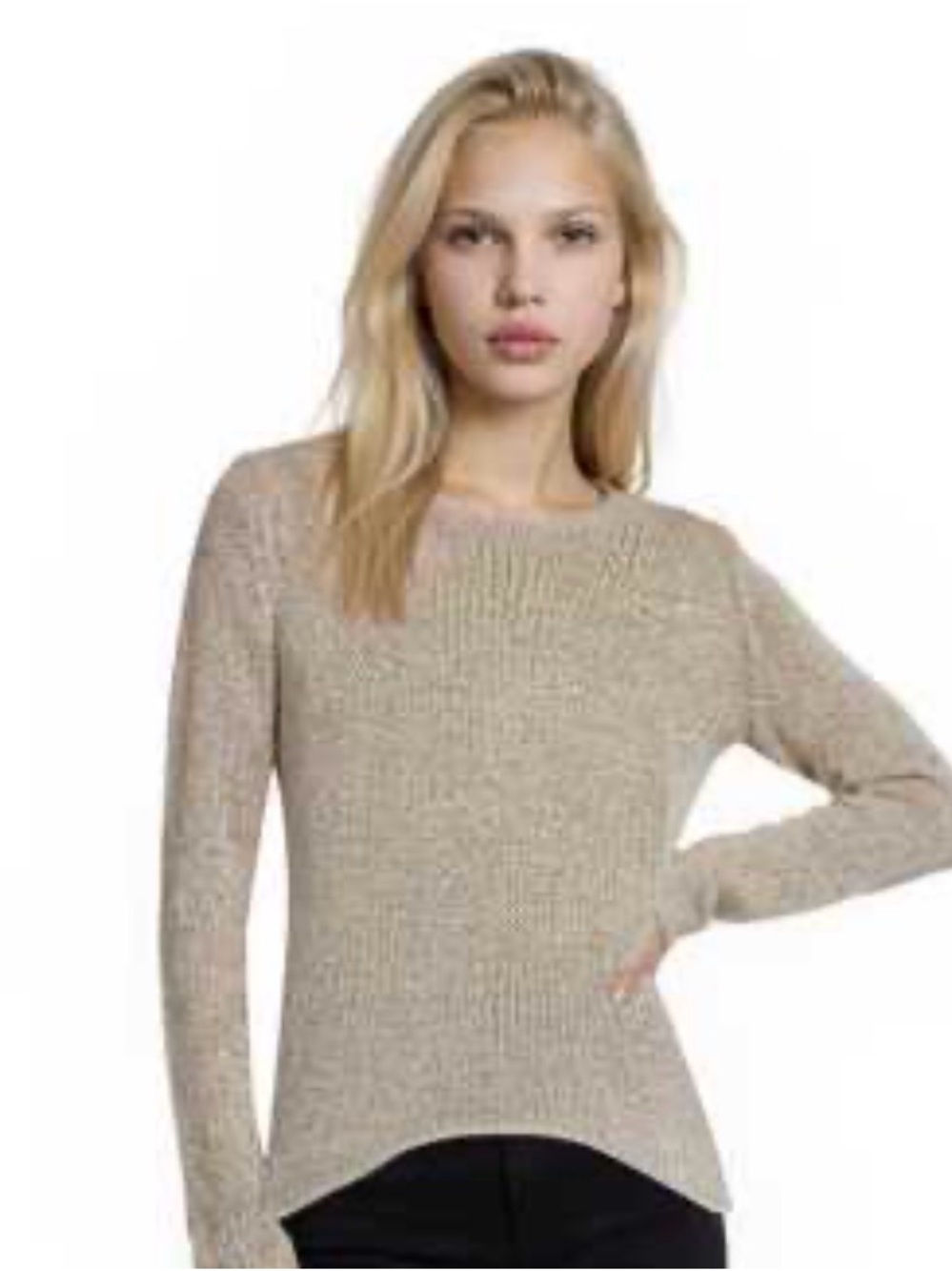 NWOT Sans Souci Cream Open 🧶 Knit Crewneck Sweater